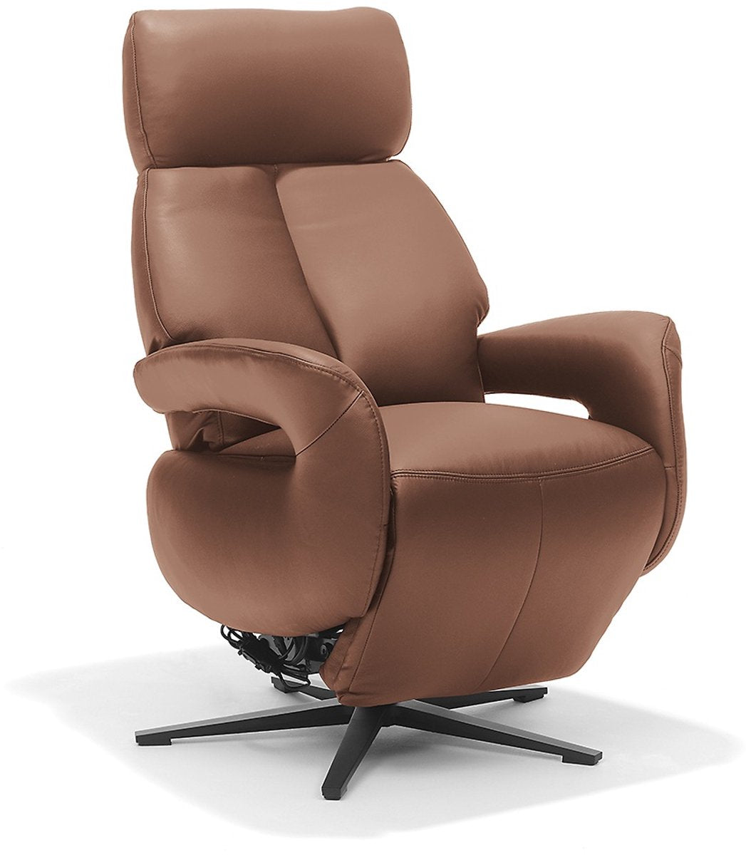 Opsta fauteuil Milo – Echt leer – Met accu – 2 Motoren – 360° Draaibaar