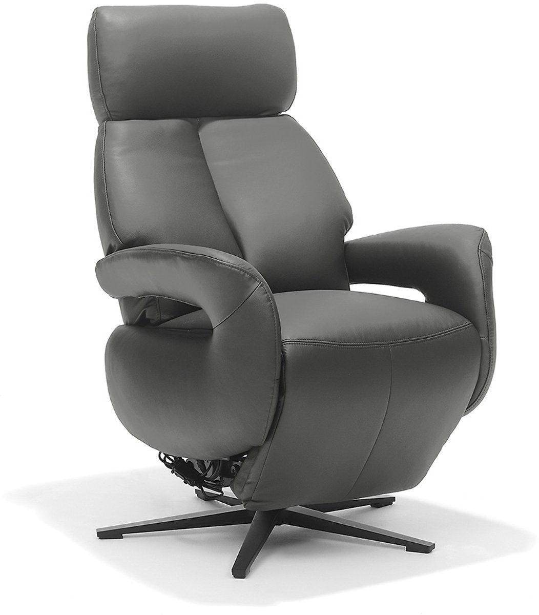 Opsta fauteuil Milo – Echt leer – Met accu – 2 Motoren – 360° Draaibaar