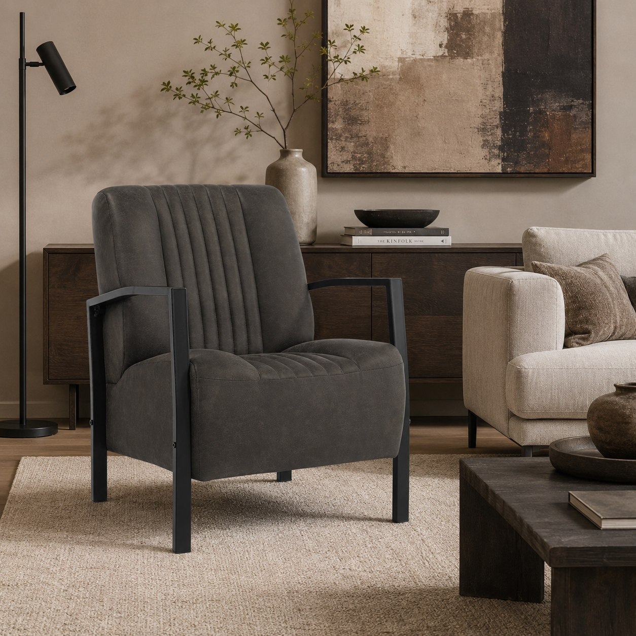 Fauteuil Rowan – Comfortabele Loungestoel in Bull Microleder – Volledig Gemonteerd