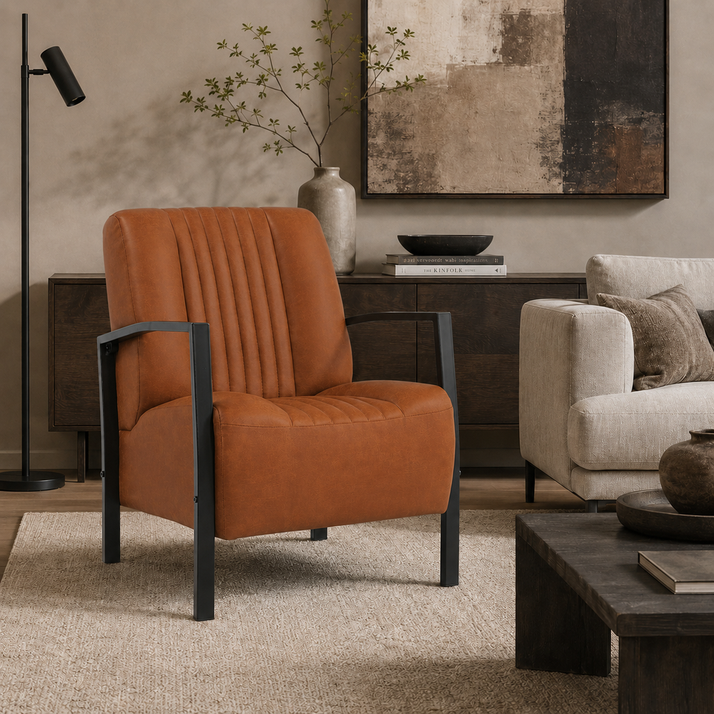 Fauteuil Rowan – Comfortabele Loungestoel in Bull Microleder – Volledig Gemonteerd
