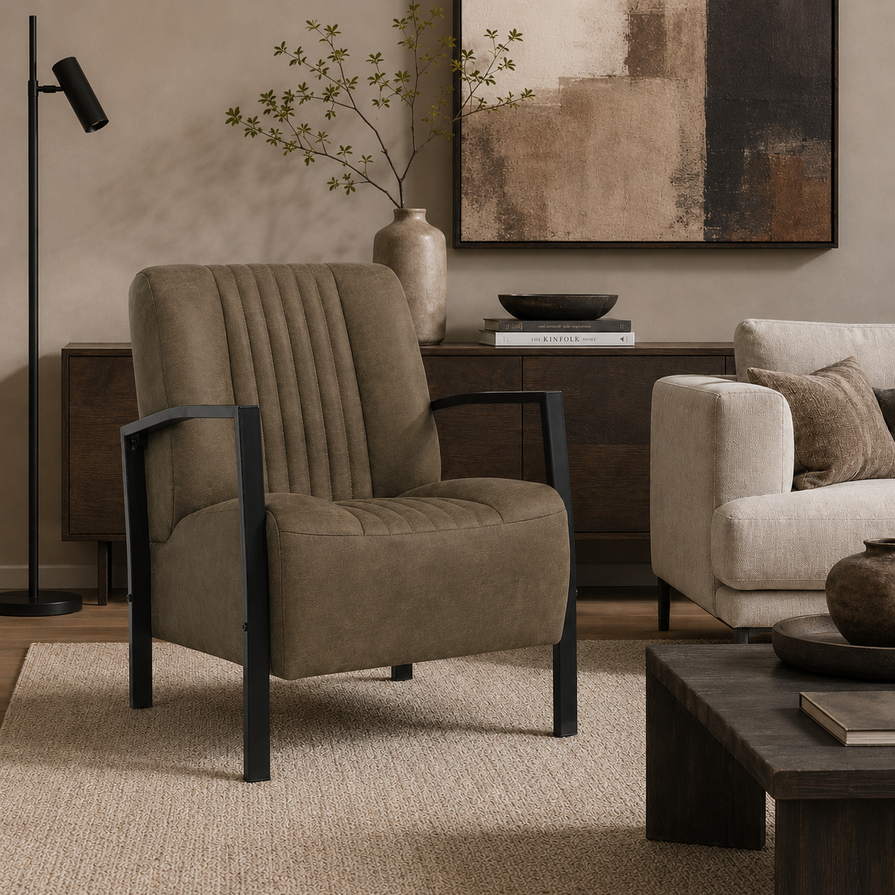 Fauteuil Rowan – Comfortabele Loungestoel in Bull Microleder – Volledig Gemonteerd