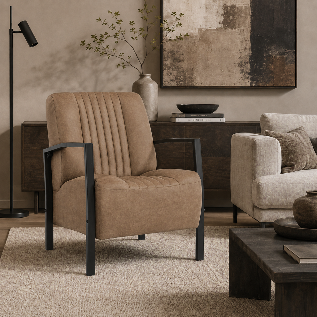Fauteuil Rowan – Comfortabele Loungestoel in Bull Microleder – Volledig Gemonteerd
