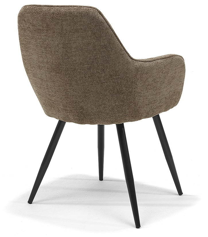 Eetkamerstoel Flore – Luxe Gestoffeerde Armstoel – Raven Stof – Metalen Poten