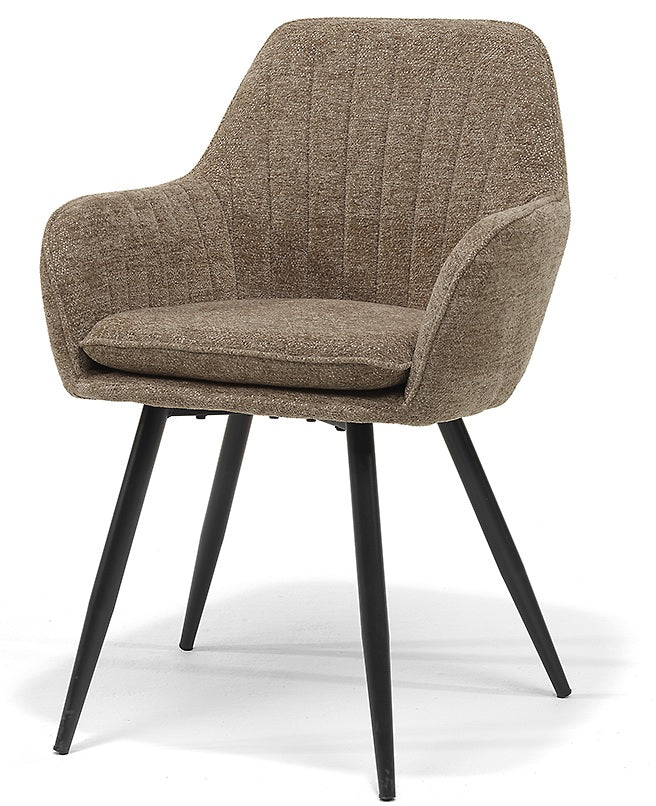 Eetkamerstoel Flore – Luxe Gestoffeerde Armstoel – Raven Stof – Metalen Poten
