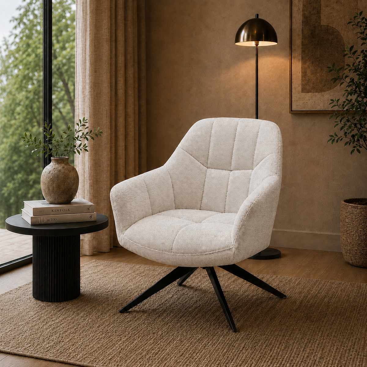 Fauteuil Amy – Luxe Draaibare Loungestoel – Polyester Stof – 360° Draaibaar