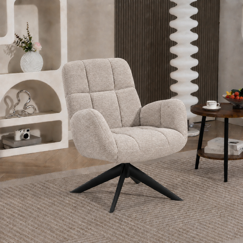 Fauteuil Lina - Raven stof - 360 graden draaibaar