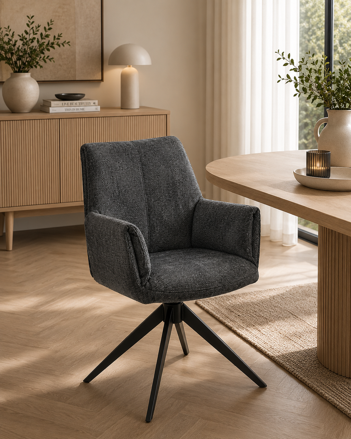 Eetkamerstoel Puck - 180° draaibaar - Auto return - Perfect Harmony Stof