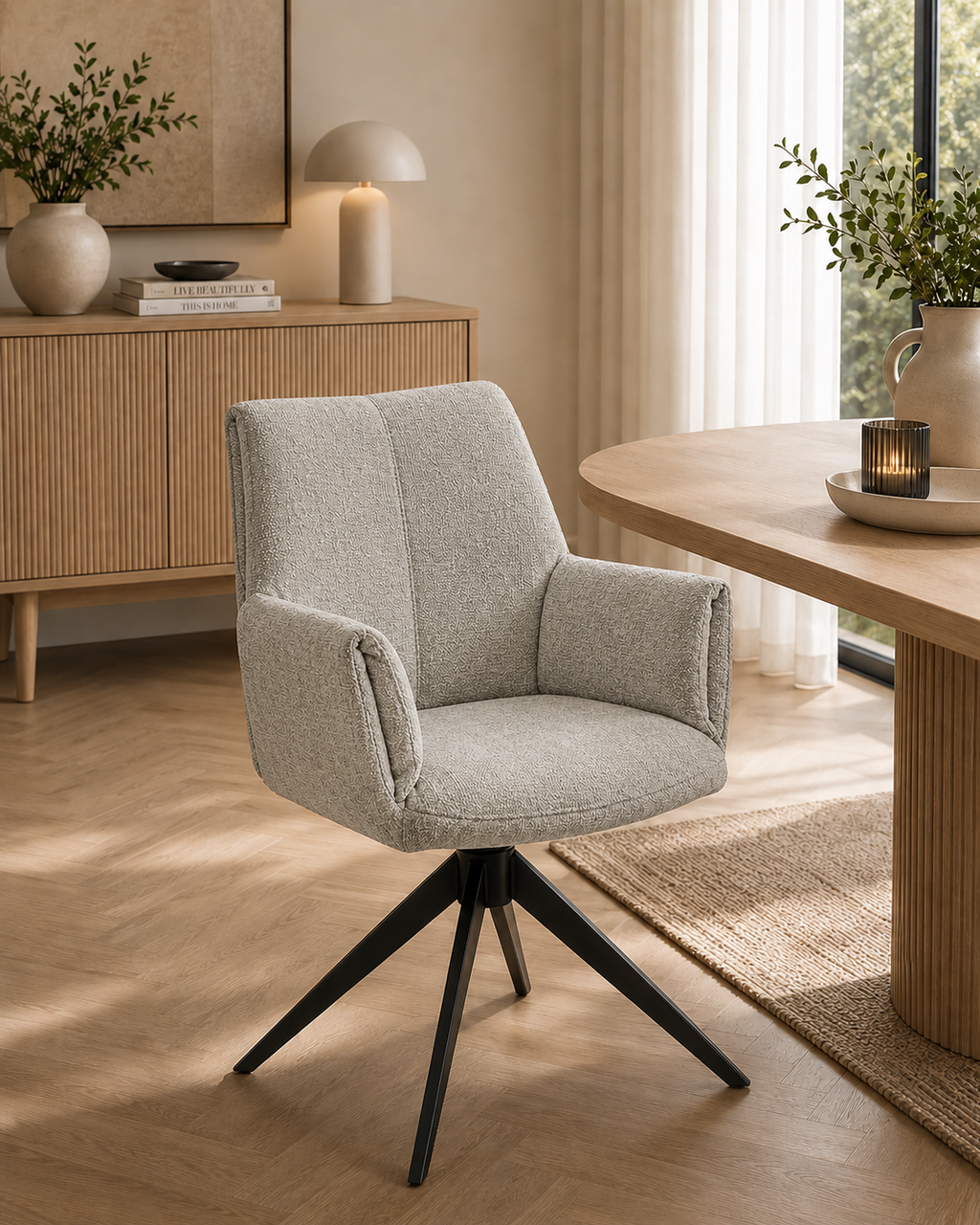 Eetkamerstoel Puck - 180° draaibaar - Auto return - Perfect Harmony Stof
