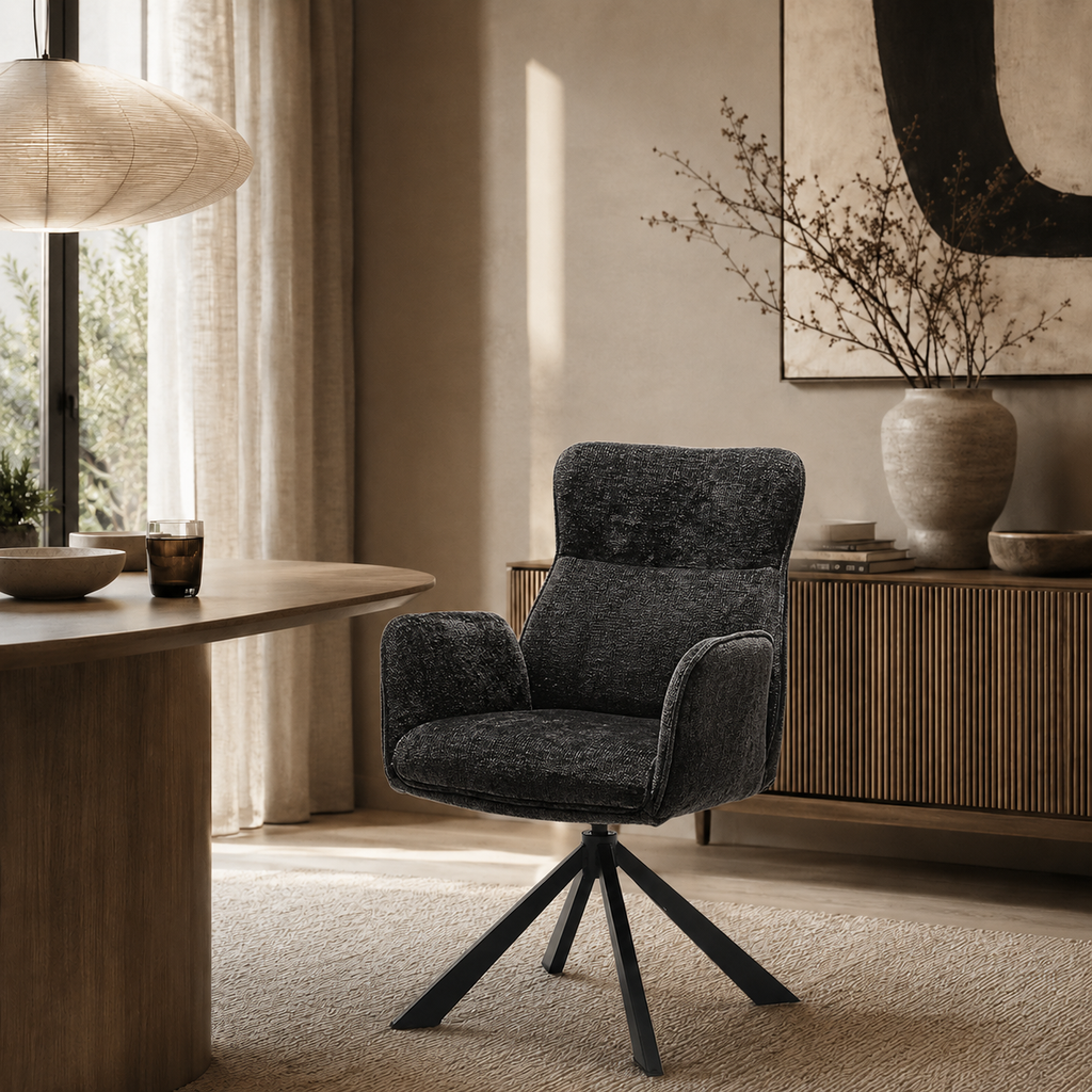 Eetkamerstoel Sophie – 360° draaibaar – Auto return – Stof