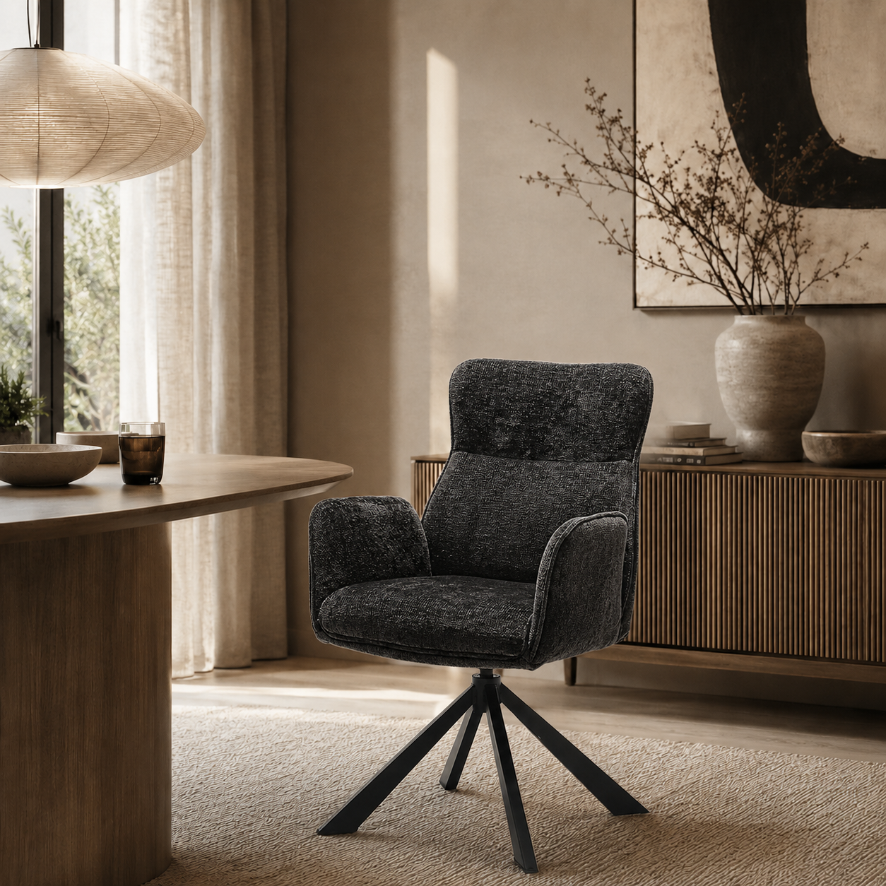 Eetkamerstoel Sophie – 360° draaibaar – Auto return – Stof