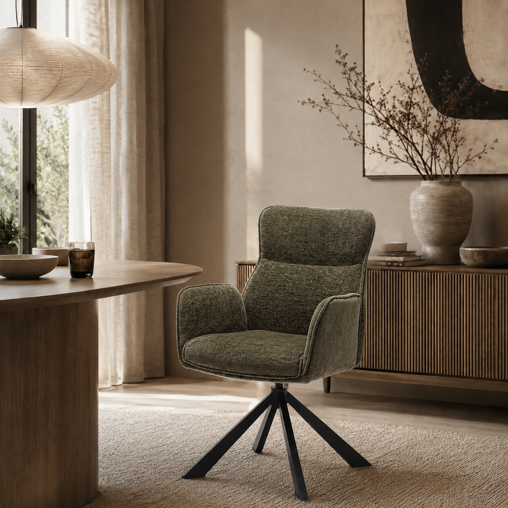 Eetkamerstoel Sophie – 360° draaibaar – Auto return – Stof