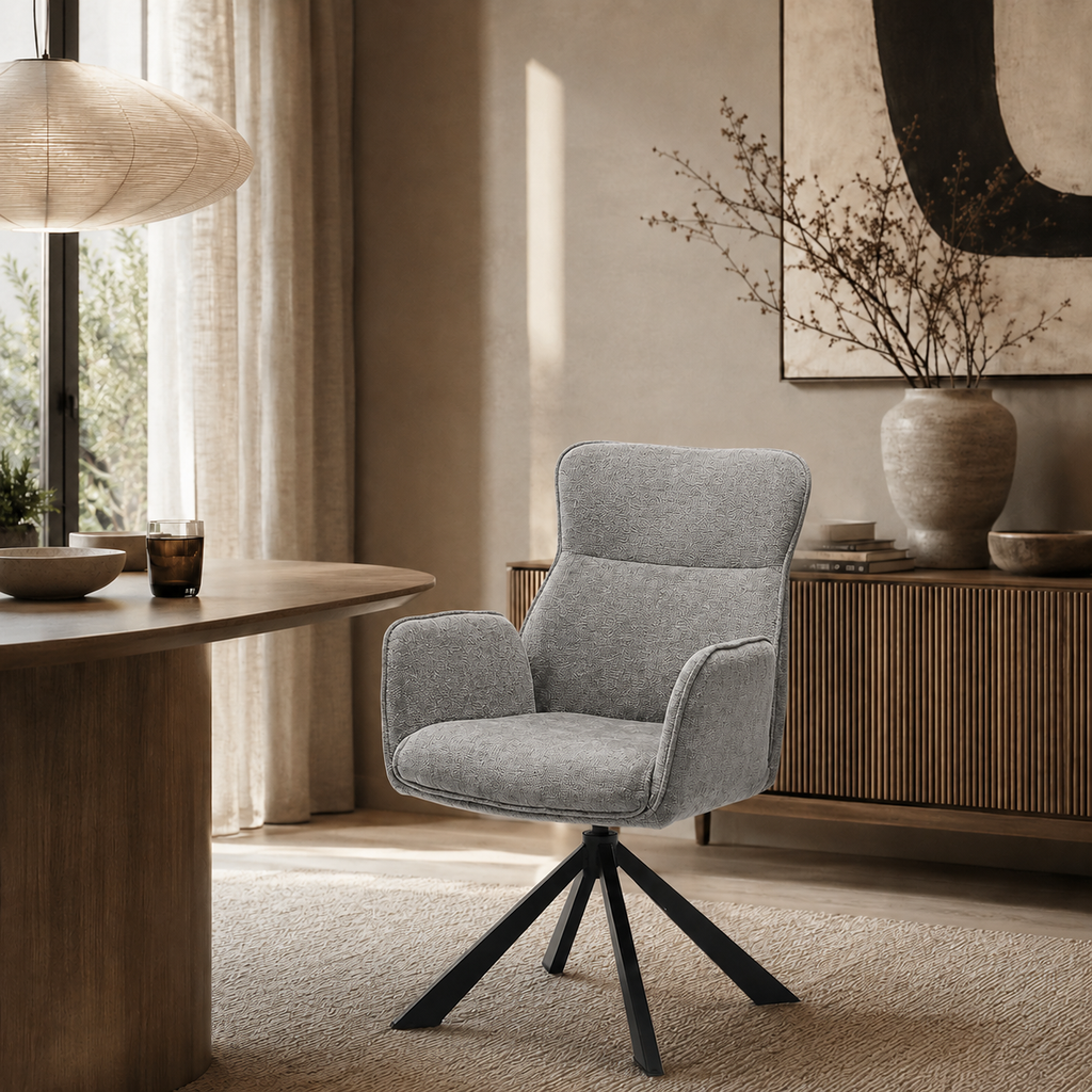 Eetkamerstoel Sophie – 360° draaibaar – Auto return – Stof